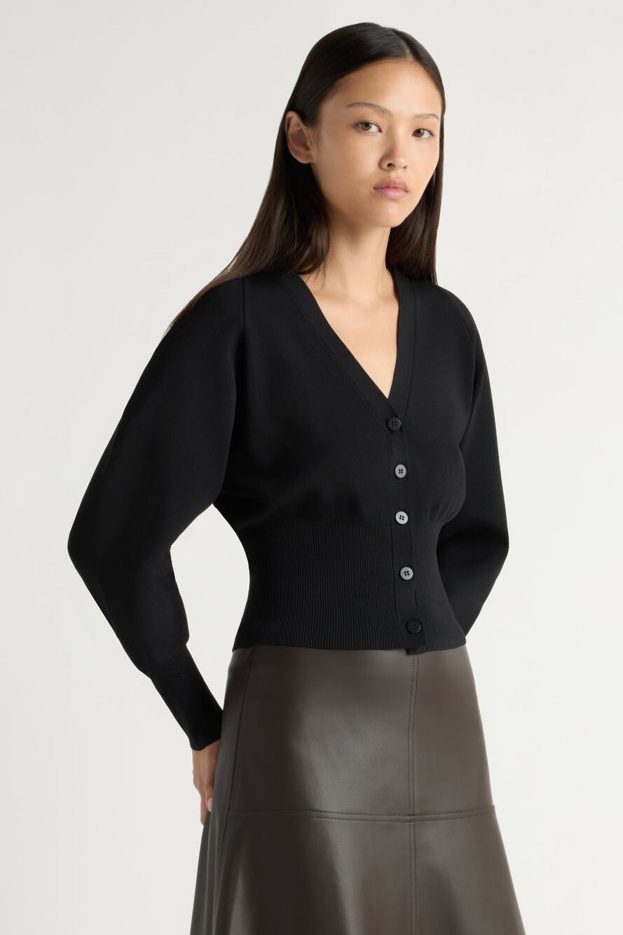 Modern Citizen Carson Button Front Fall Cardigan Black V-Neck Ribbed Size Large